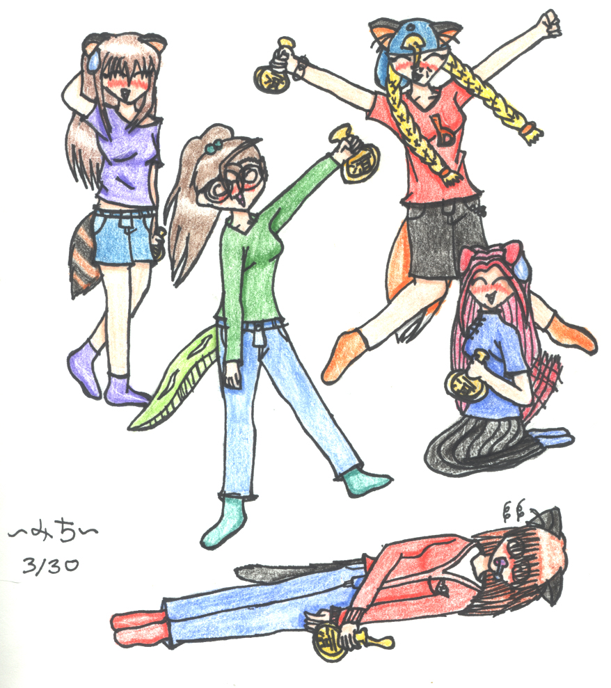 Michi's pretty art of all of us drunk, except Nekoko. She's passed out. Looks like alot of fun.